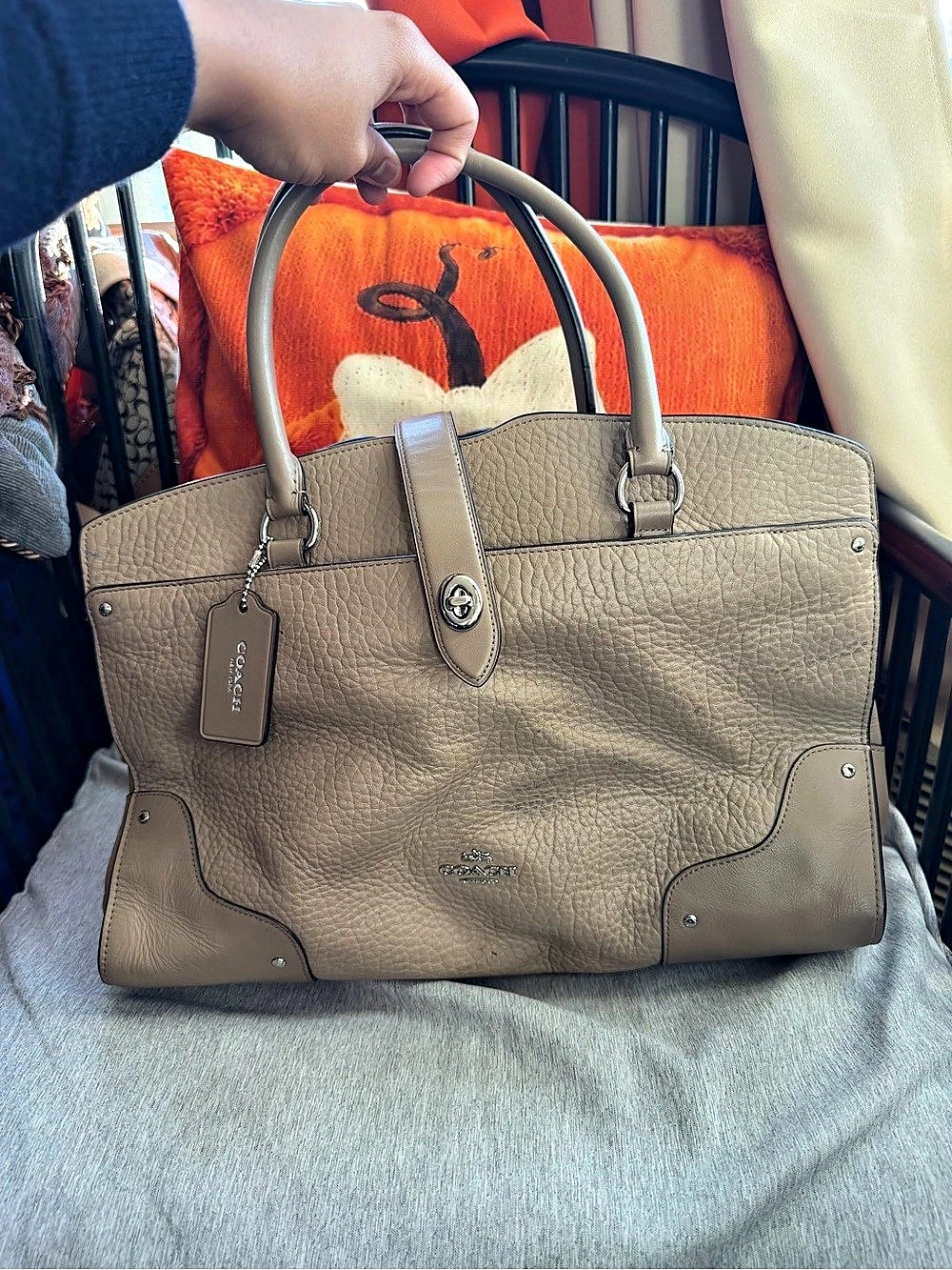 Coach Borough Bag Leather Tote in Taupe